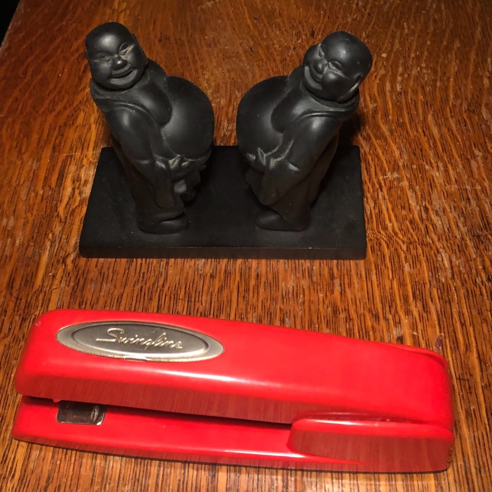 Red Swingline Stapler & Buddha Organizer (Kikkerland) office set